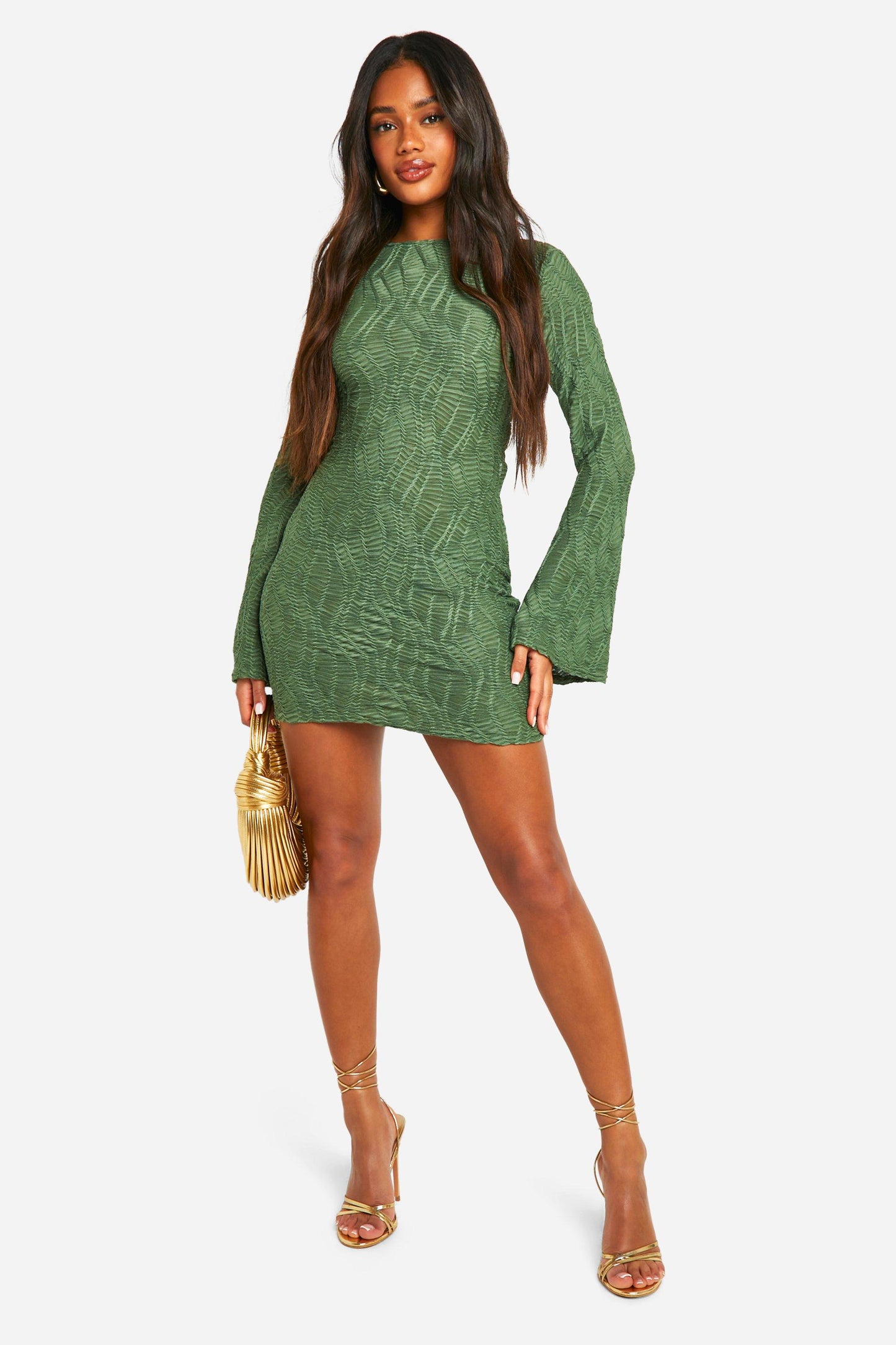 Textured Flare Sleeve Mini Dress