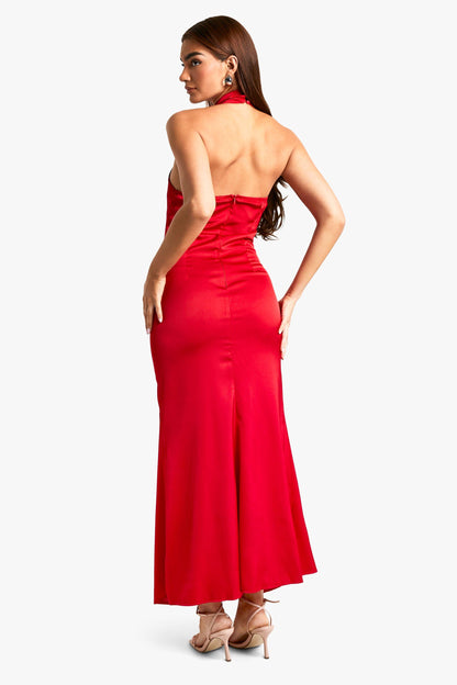 Satin Halterneck Maxi Dress