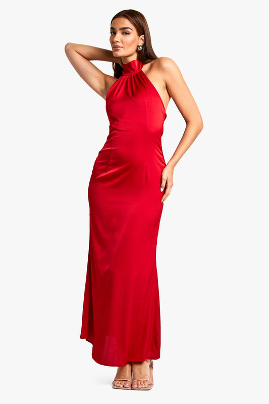 Satin Halterneck Maxi Dress