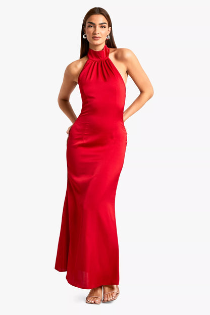 Satin Halterneck Maxi Dress