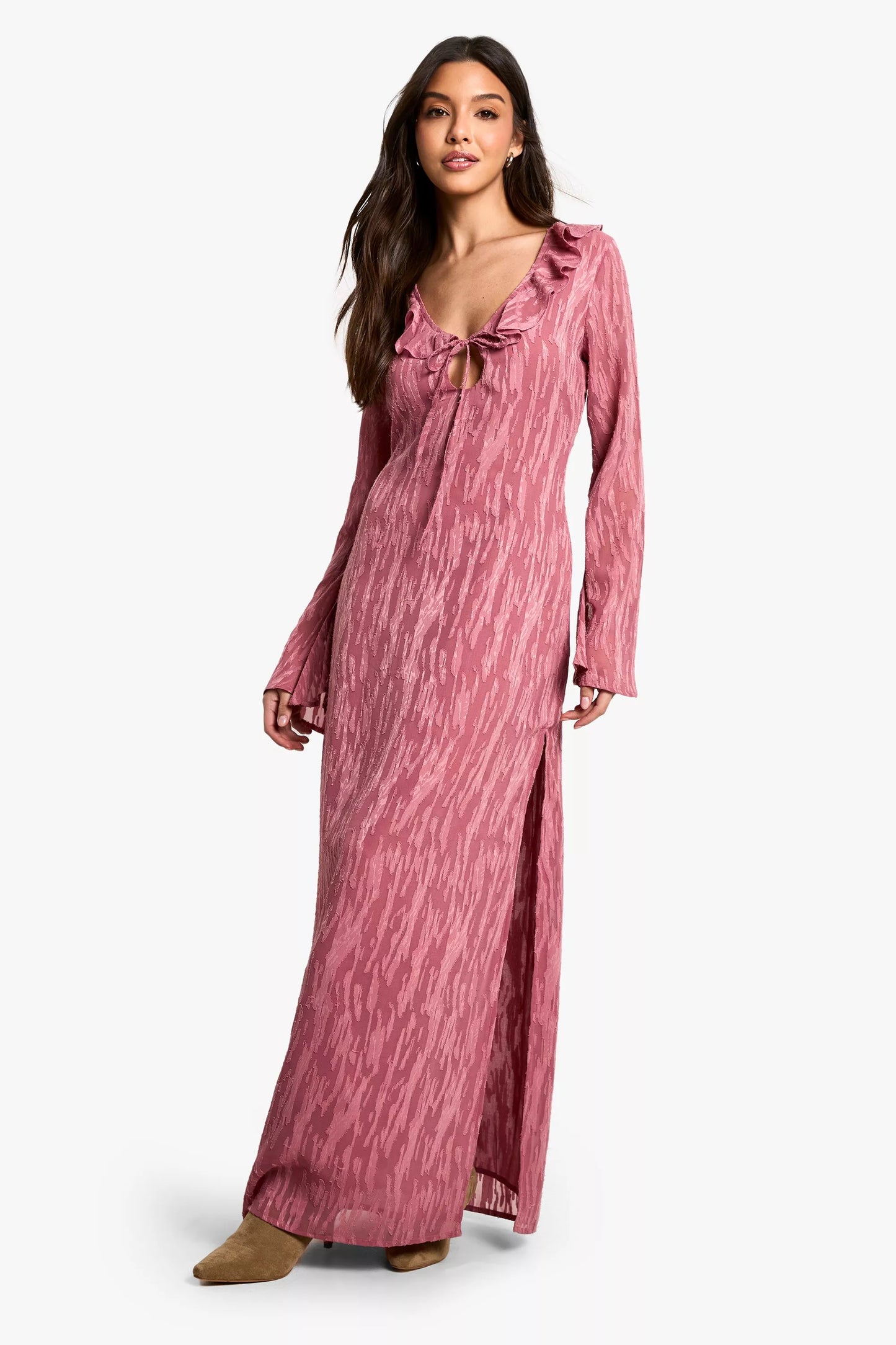 Jacquard Frill Side Split Maxi Dress