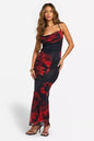 Cowl Neck Floral Mesh Maxi Dress