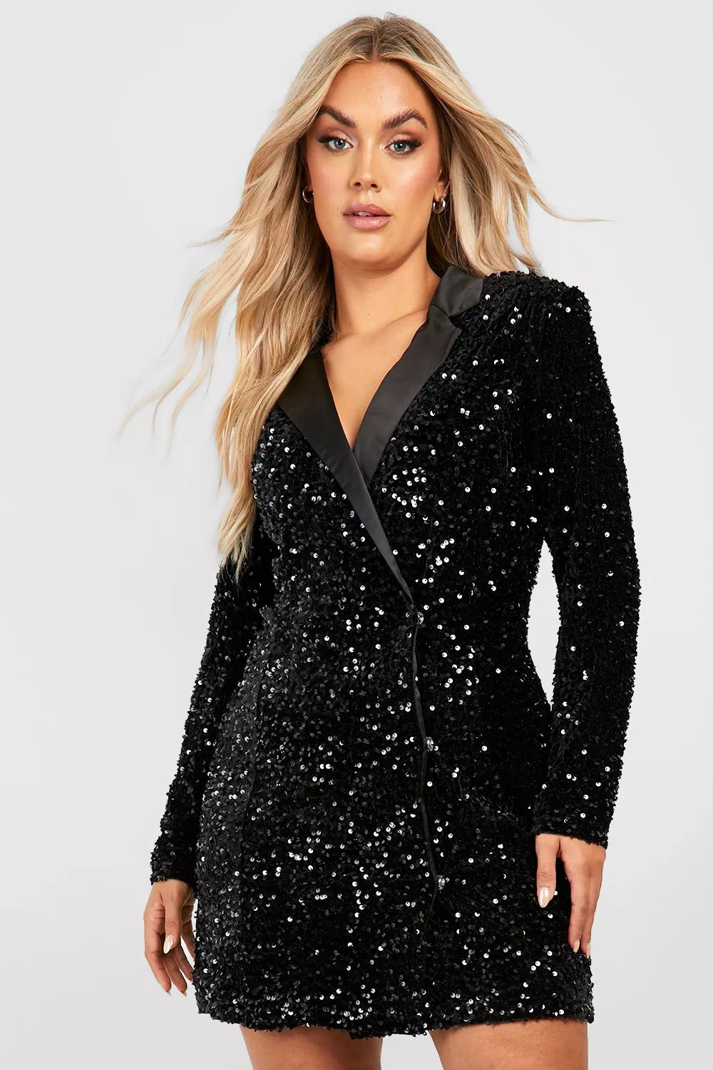 Plus Velvet Sequin Wrap Blazer Dress