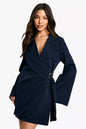 Buckle Detail Tie Waist Tailored Blazer Dress