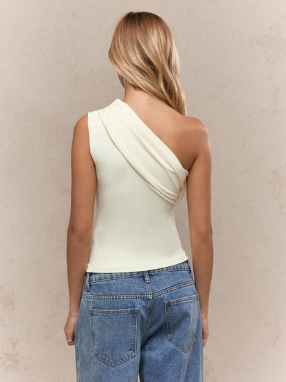 Jersey Asymmetric One Shoulder Ruched Sleeveless Top