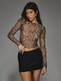 Leopard Print Sheer Mesh Top